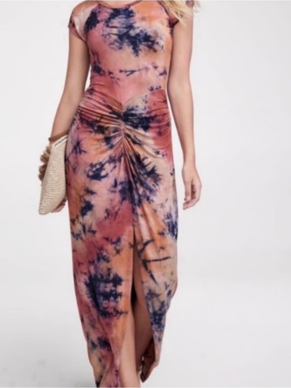 VENUS Tie-Dye Ruched Front and Back Maxi Dress